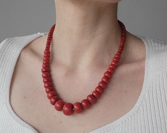 Big Coral Beads, Ethnic Jewellery, Round Corals Bead Necklace, Ukrainian Coral, Gemstone Necklace, Vintage Style, Red Coral, Long Beads