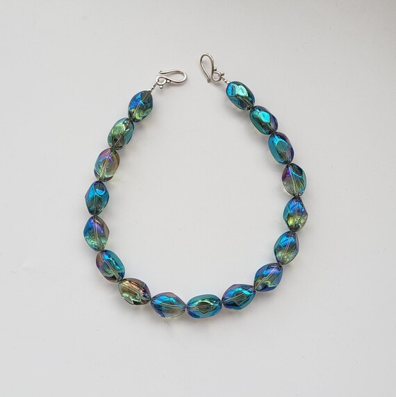 Green Glass Bead Choker, Shiny Spring Necklace