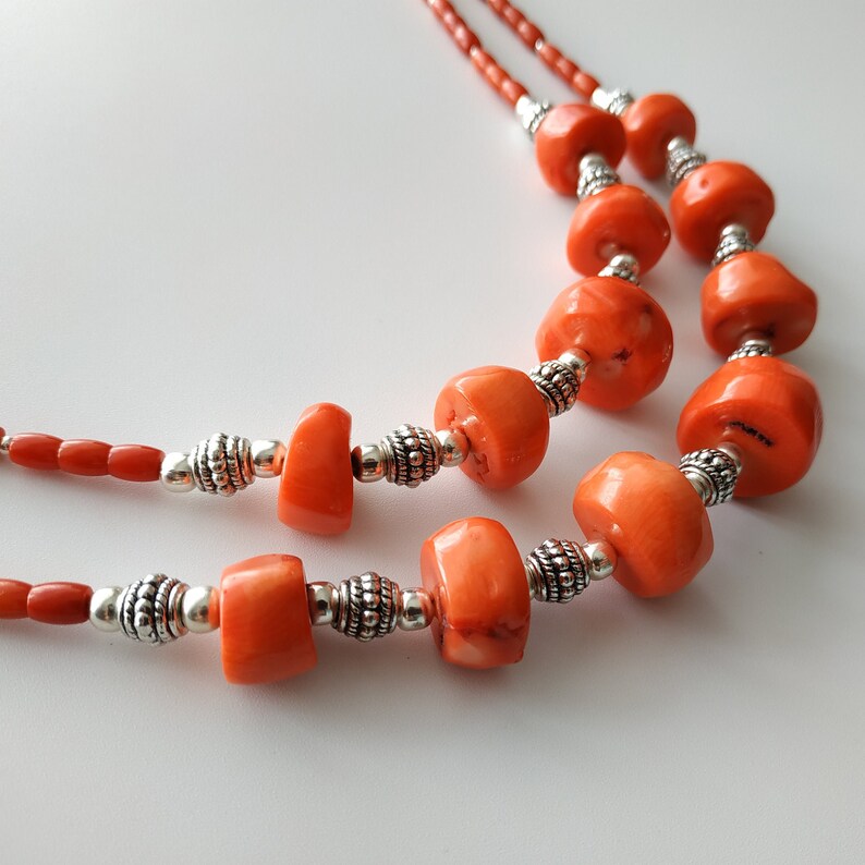 Orange Coral Jewelry Real Coral Necklace Vintage Style Etsy