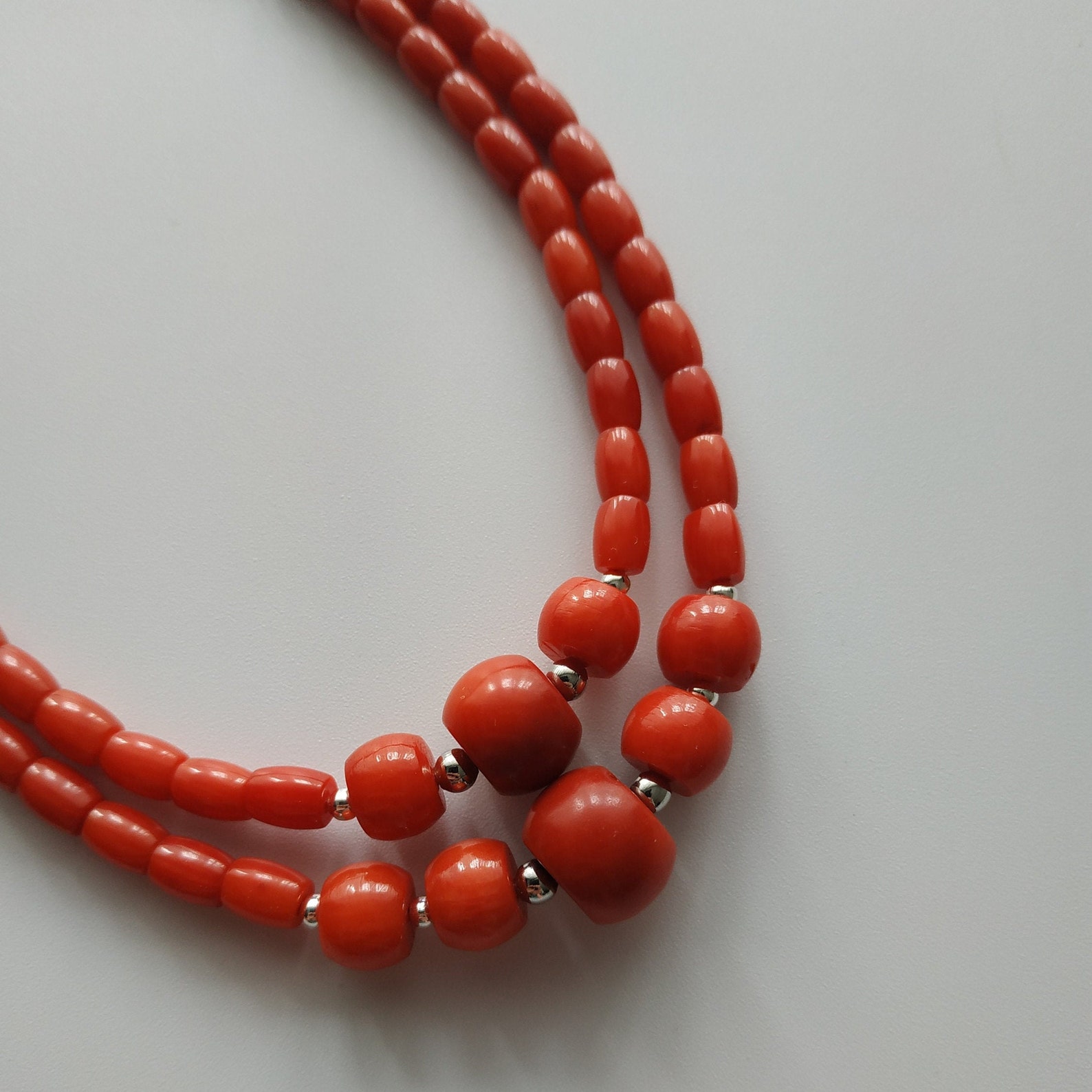 Orange Coral Jewelry Vintage Style Necklace Round Coral Beads Etsy