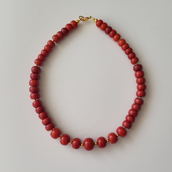 Red Coral Necklace, Minimalist Coral Necklace, Big Coral Beads, Vintage Style Necklace, Gemstone Jewellery, Round Corals, Gift For Xmas