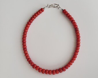 Orange Coral Necklace, Minimalist Jewelry, Big Coral Beads, Traditional Necklace Gift, Bright Coral, One Strand Necklace, Ukrainian Jewelry