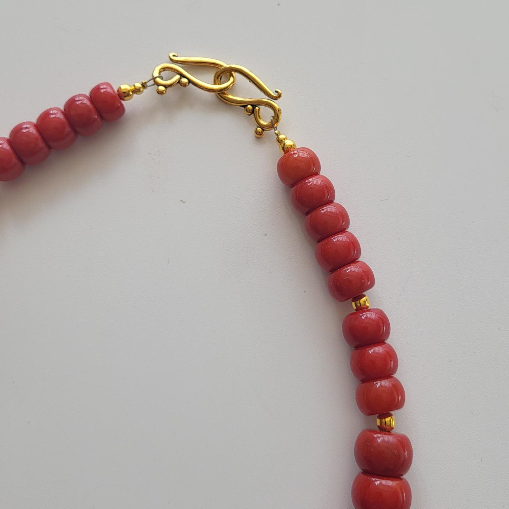 Collier De Perles Corail Naturel - Grosses Perles Rose Orangé, Style Méditerranéen Prestigieux