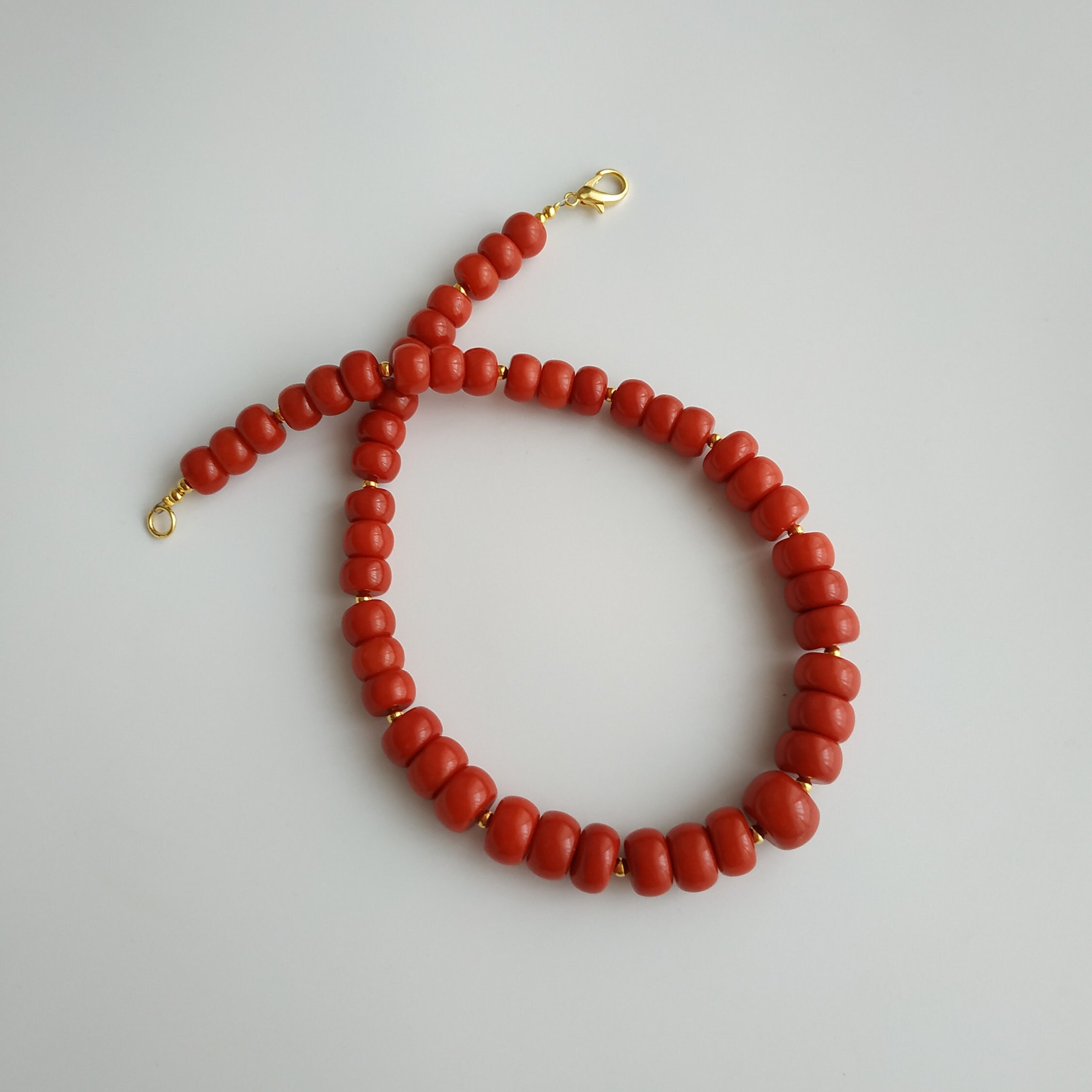 Collier Réglable En Corail Orange Naturel - Perles Rondes 4-5 Mm - Longueur 18 Pouces - Fait Main En Inde