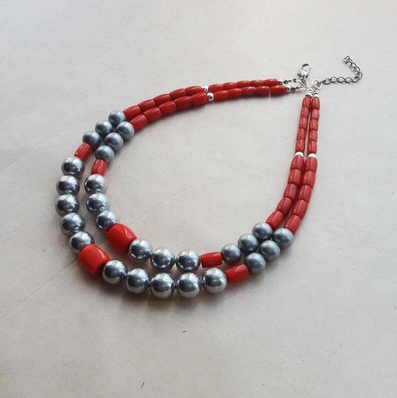 Coral Jewelry Set Red Coral Necklace and Earrings Real Coral Beads Red Coral Jewelry Set Genuine Coral Set Of Jewelry Vintage Jewelry