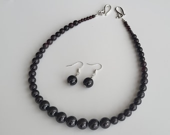 Sieradenset natuurlijke granaat: ketting en oorbellen met kralen, echte granaatsieraden, jubileumcadeau voor vrouw