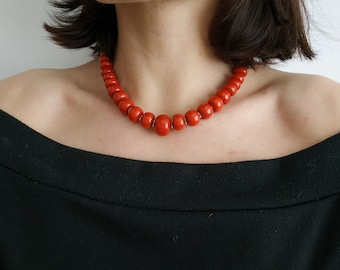 Naszyjnik z czerwonego bambusowego korala, minimalistyczny naszyjnik z kamieniami szlachetnymi, elegancka biżuteria