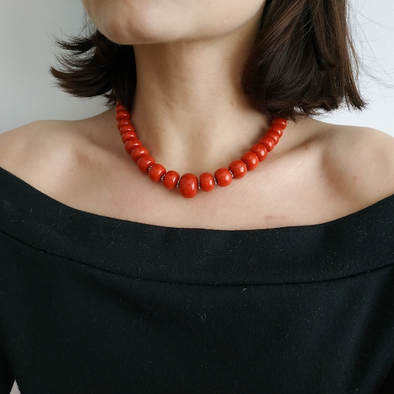 Collier Ras De Cou En Corail Naturel - Orange - Bijou Occasion - Fabriqué En France - Sans Marque