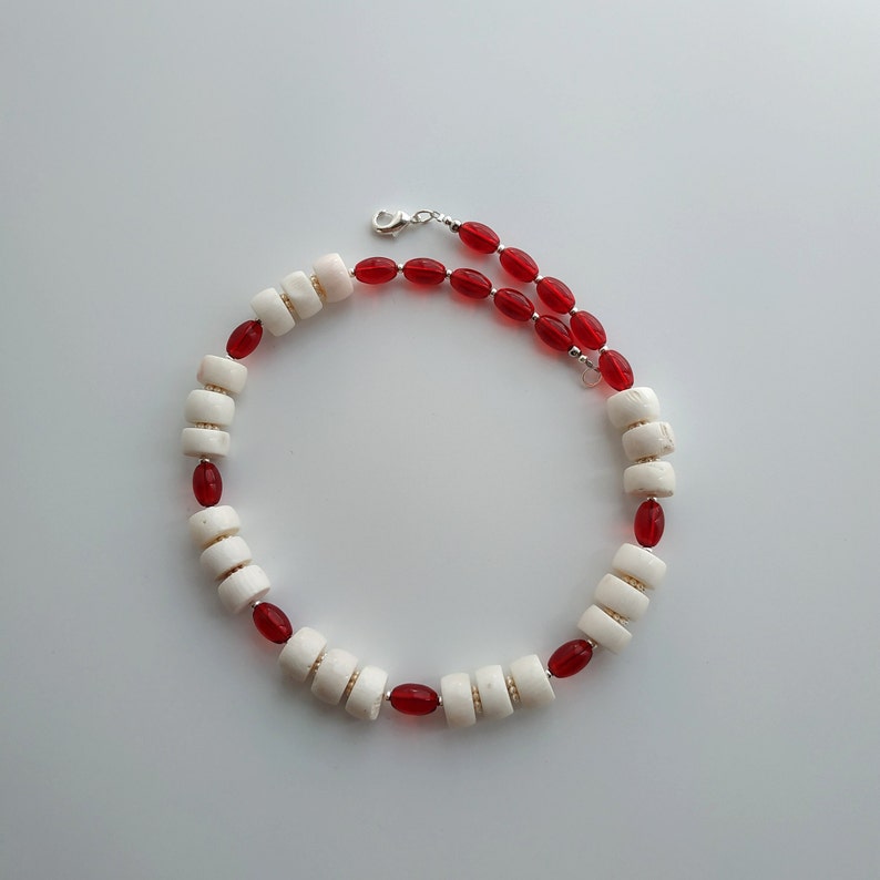 White Coral Necklace Red Glass Beads White Coral Jewelry Etsy