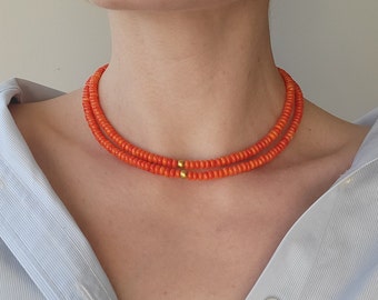 Bright Coral Necklace, Gemstone Jewellery, Small Coral Beads, Ethnic Style, Ukrainian Shop, Orange Beads Coral, Gift For Christmas