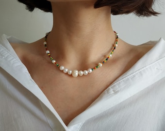 Barock äkta pärlhalsband, färgglada pärlsmycken i sommar, trendig pärlchoker