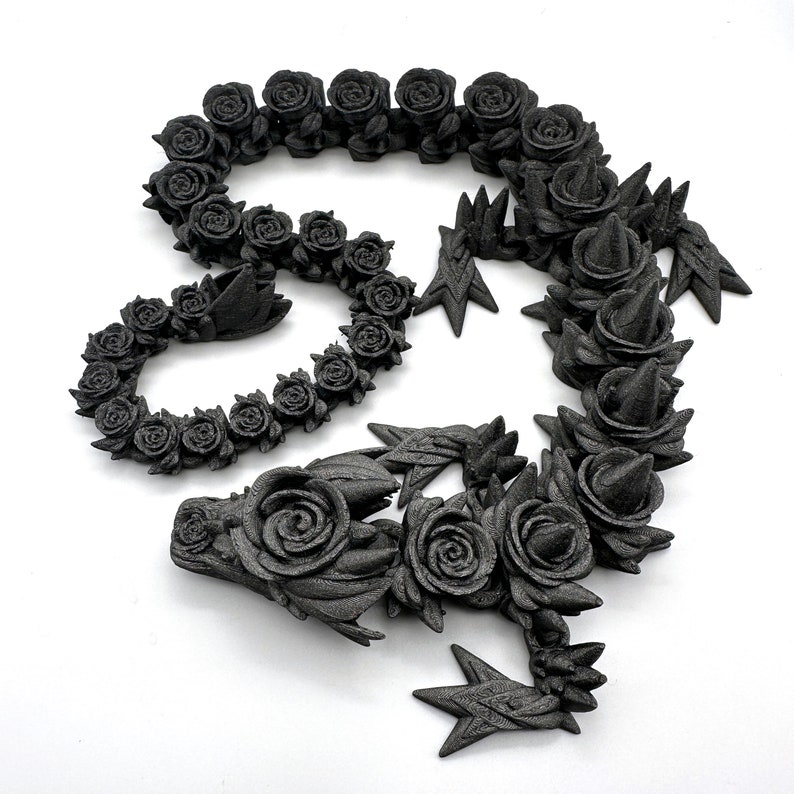 Articulating Rose Dragon, 3D Printed, 28 Galaxy Black