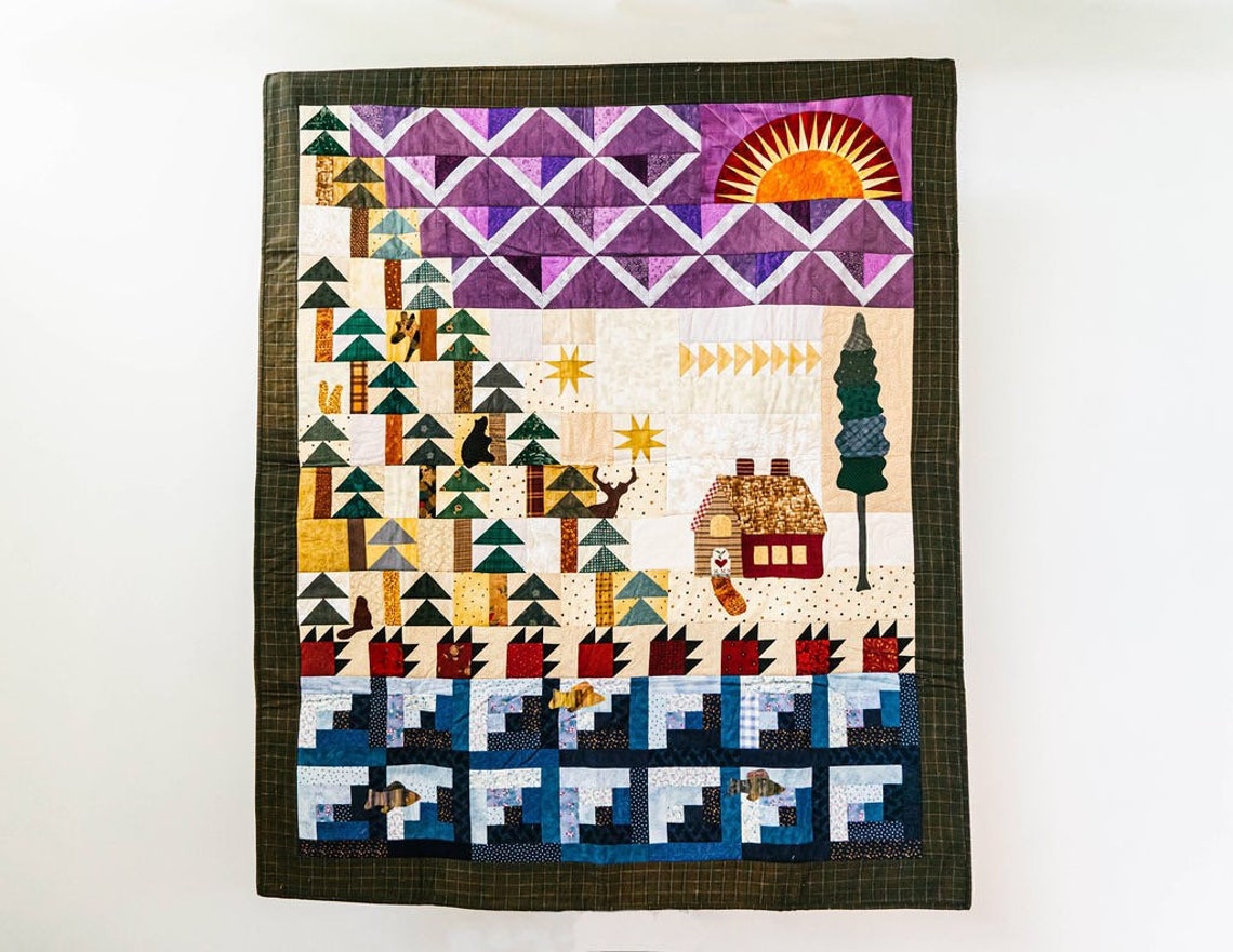 Quilt Cabin Style cabin in the Woods Art Quilt Etsy