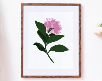Printable Pink Hydrangea Botanical Wall Art Print