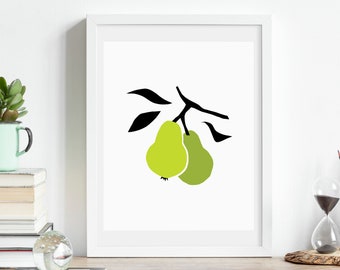 Printable Green Pear Fruit Wall Art Print