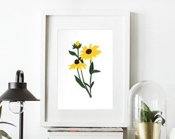 Druckbare Gelbe Sonnenblume Botanischer Wand kunstdruck