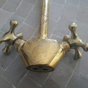 Moroccan handmade Faucet Swan Neck Brass Copper Engraved image 6