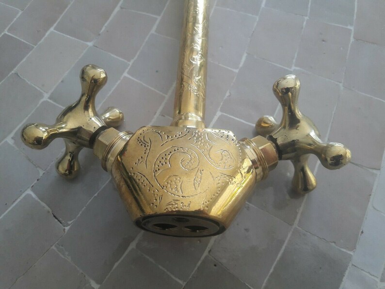 Moroccan handmade Faucet Swan Neck Brass Copper Engraved image 6