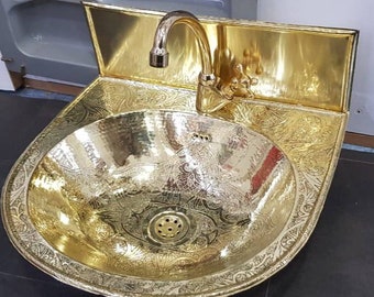 Beautiful handmade engraved Moroccan brass sink with facuet