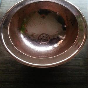 Moroccan handmade hammered bathroom round copper sink image 4