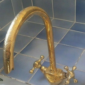 Moroccan handmade Faucet Swan Neck Brass Copper Engraved image 1