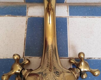 Beautiful long Hand engraved Moroccan brass gold colour chunky mixer wash basin tap