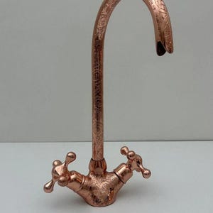 copper Faucets-Hand engraved long Moroccan-wash-basin tap artisanal