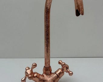 copper Faucets-Hand engraved long Moroccan-wash-basin tap artisanal