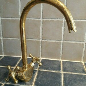 Moroccan handmade Faucet Swan Neck Brass Copper Engraved image 2