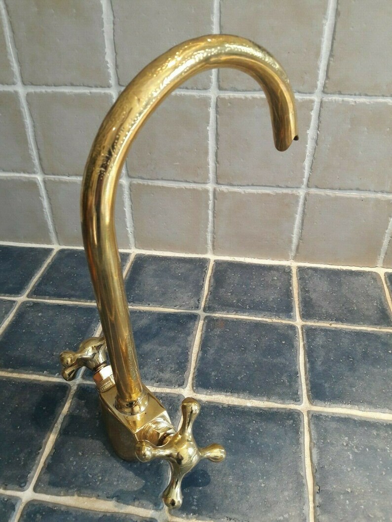 Moroccan handmade Faucet Swan Neck Brass Copper Engraved image 4