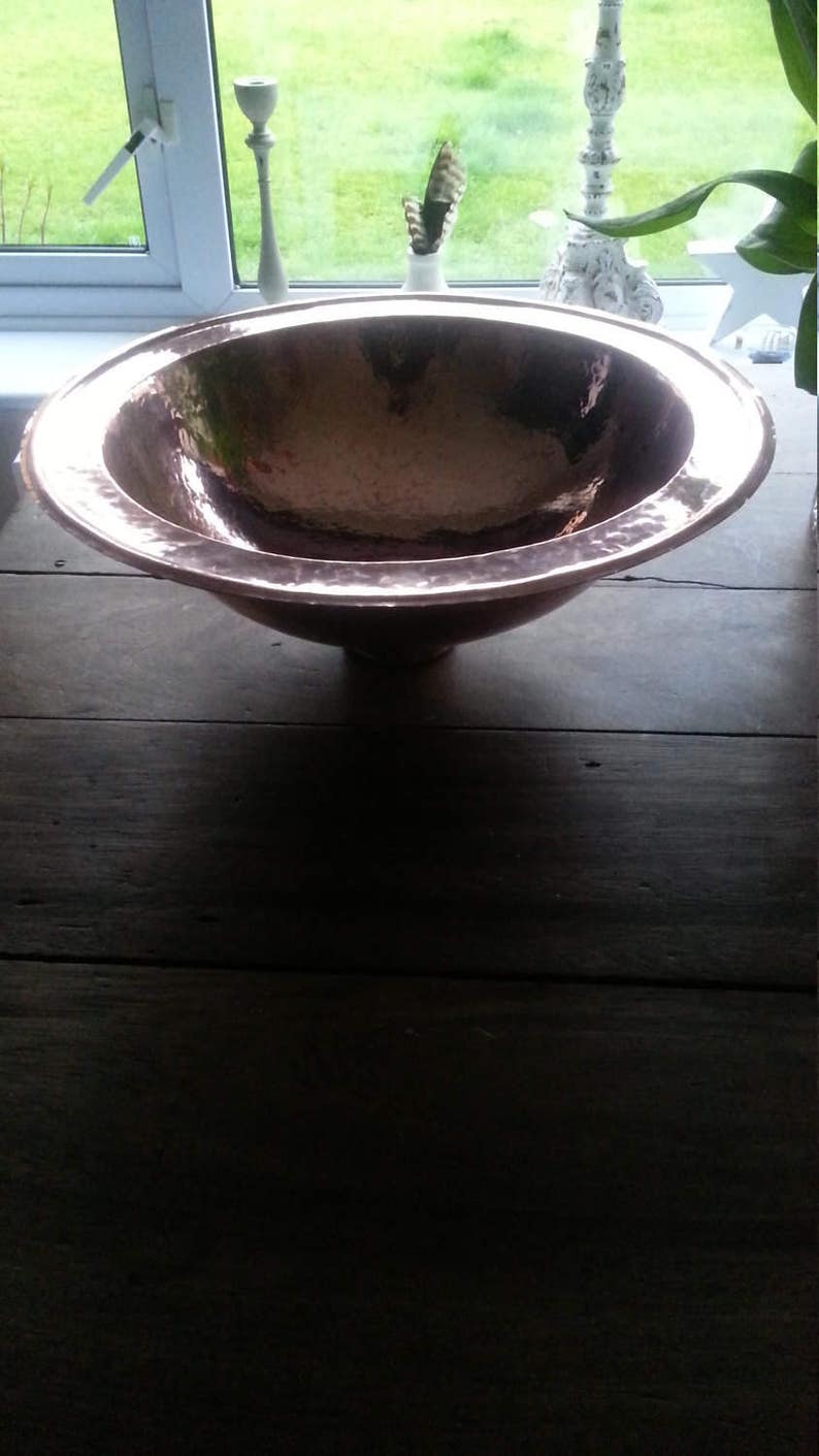 Moroccan handmade hammered bathroom round copper sink image 2