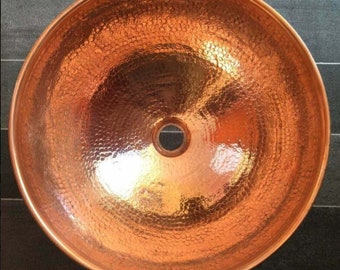 large mounted Moroccan handmade hammered copper round sink