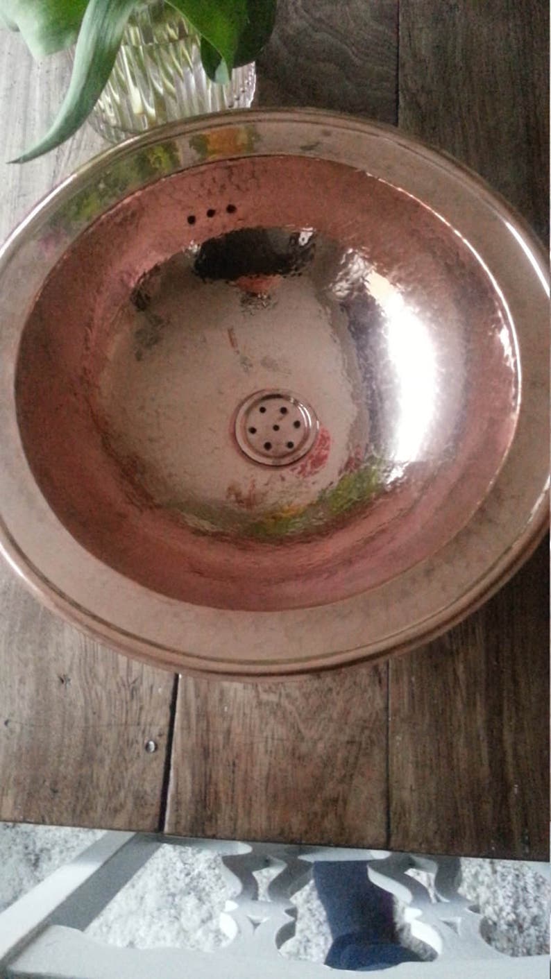 Fregadero de cobre redondo de baño martillado hecho a mano | Etsy