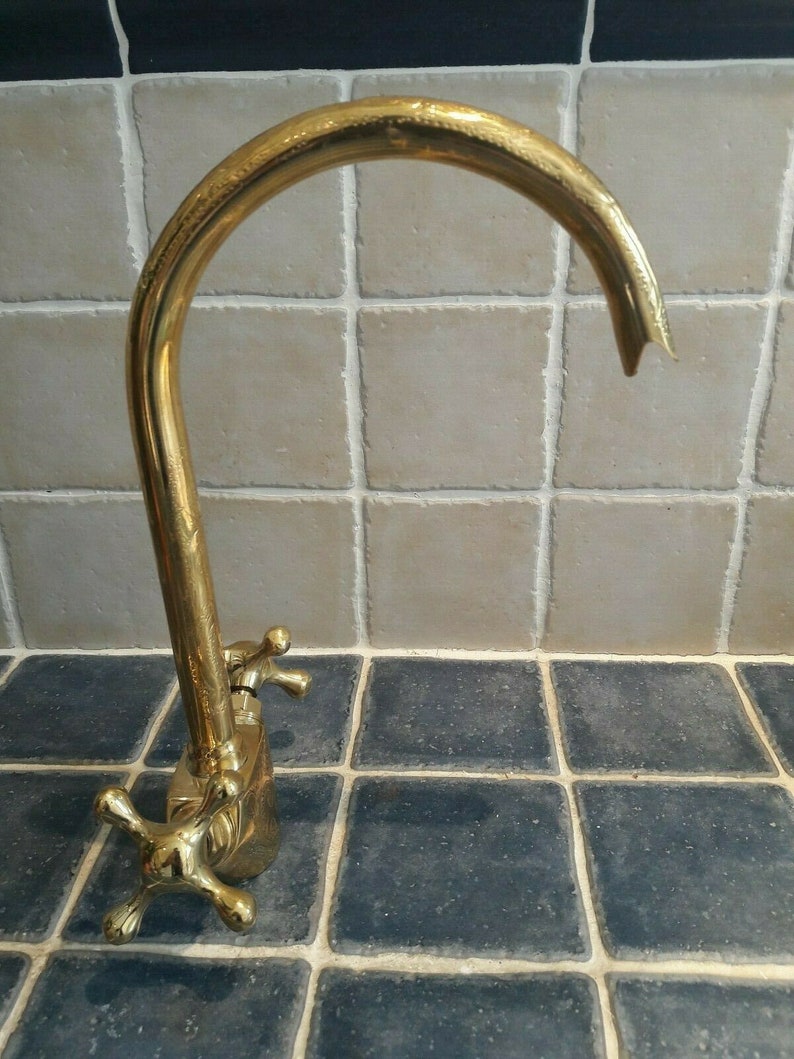 Moroccan handmade Faucet Swan Neck Brass Copper Engraved image 3