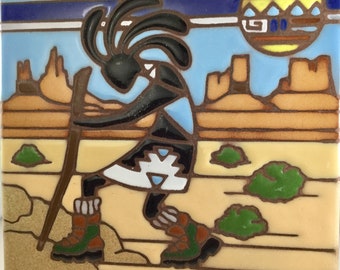 Vintage Kokopelli 1995 Flute Player Ceramic Art Tile
