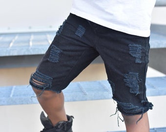 boys black ripped shorts