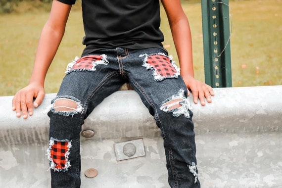 Buffalo Plaid Distressed Denim BOYS Red 
