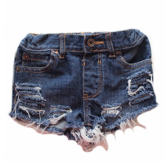 Dark Wash Girls Distressed Denim Shorts 