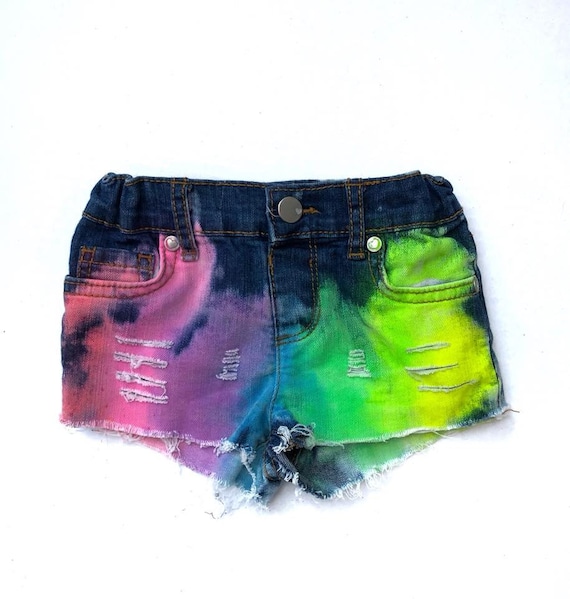 rainbow denim shorts