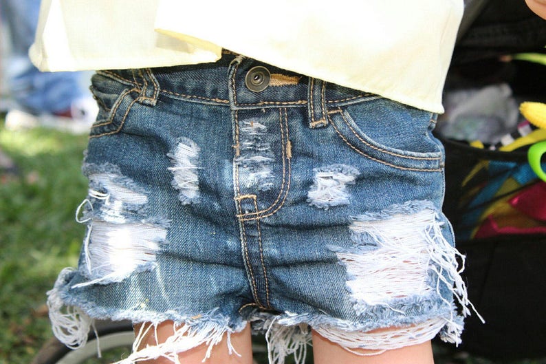 GIRLS SHORTIE cut off shorts distressed baby girls shorts jean shorts distressed jeans toddler girl big girl ripped jeans rEADY To Ship