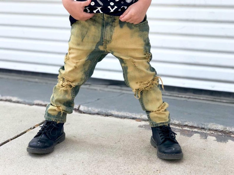 yellow distressed jeans
