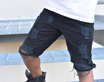 black denim ripped shorts