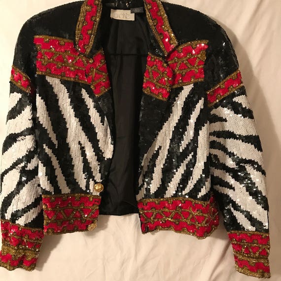 Cache’ Sequin Biker Jacket, Retro 1980’s Sequin Ja