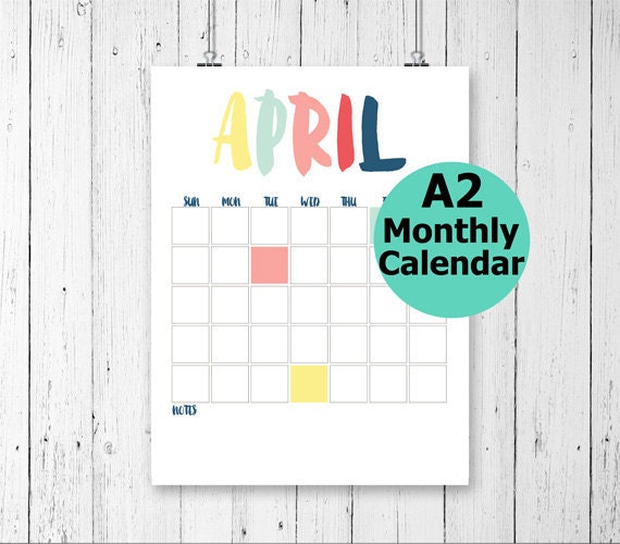 Large Wall Calendar Monthly Wall Calendar Printable Wall | Etsy