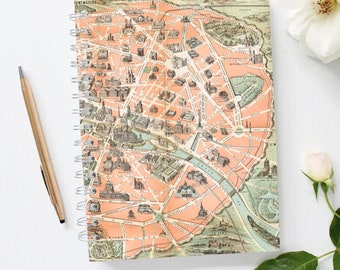 Paris Notebook, Vintage Paris Map Notebook, Retro Paris Map Notebook, Paris Gift, LINED Notebook, Spiral Notebook, Cute Notebook