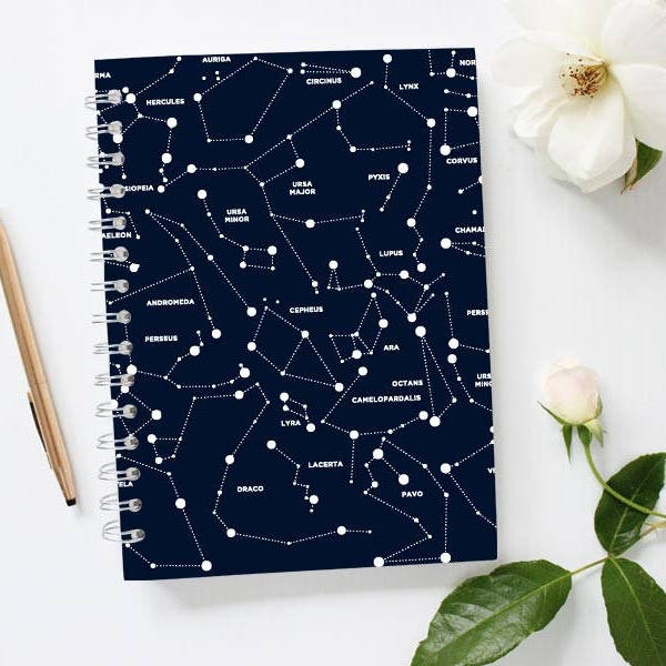 Constellation Notebook, Navy Blue Notebook, Galaxy Notebook, Stars Notebook, Space Notebook, LINED Notebook, Spiral Notebook, Nerdy Notebook