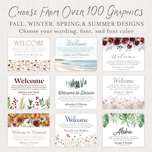 Printed Welcome Bag Labels - Choose Your Season themed Design, Fonts, and Font Color - Personalized Seasonal Hotel Welcome Stickers 0074