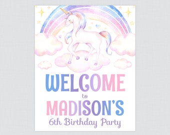 Printable or Printed Unicorn Birthday Party Welcome Sign - Unicorn and Rainbow Themed Welcome Sign/Poster - Unicorn Birthday Welcome 0011