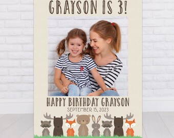 PRINTABLE Woodland Birthday Photo Prop Frame - Woodland Animal Themed Birthday Party Picture Prop, Personalized Woodland Photo Frame 0010