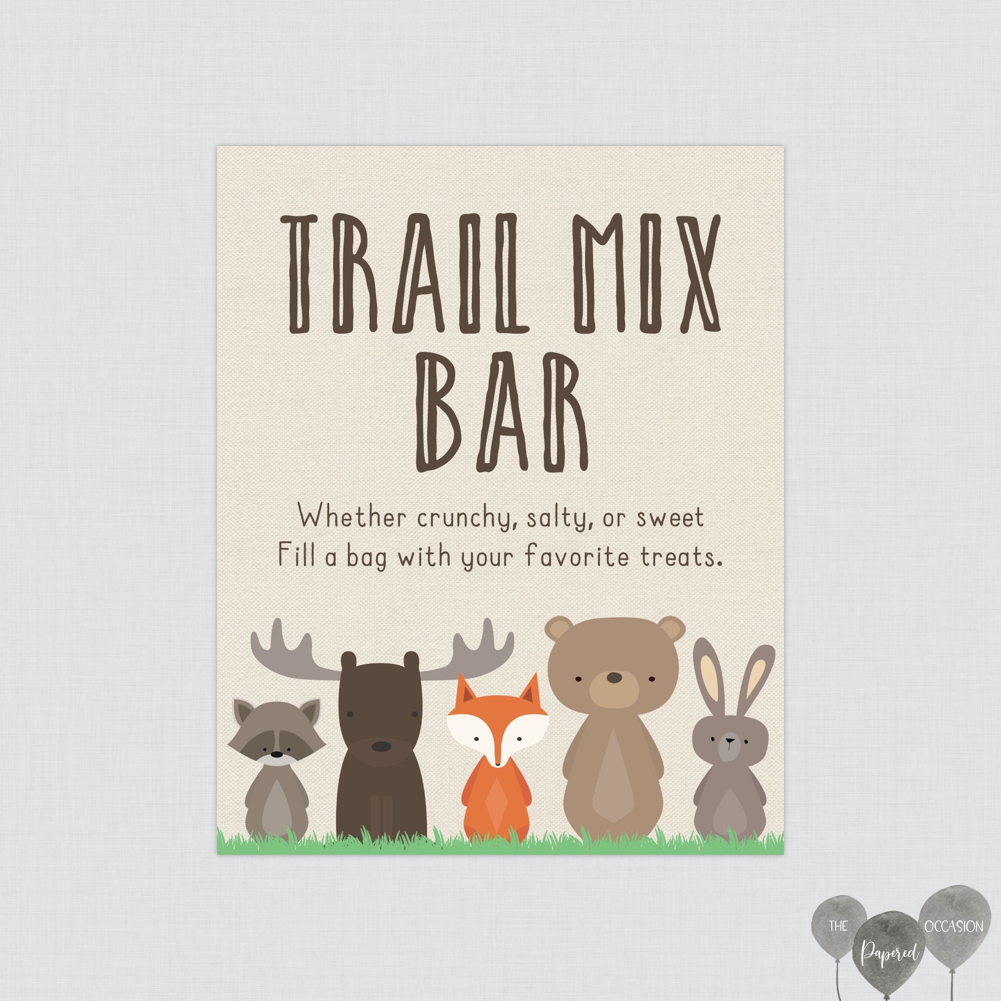 Instant Download Woodland Trail Mix Bar Sign Woodland Animal Themed Trail Mix Sign Make Your Own